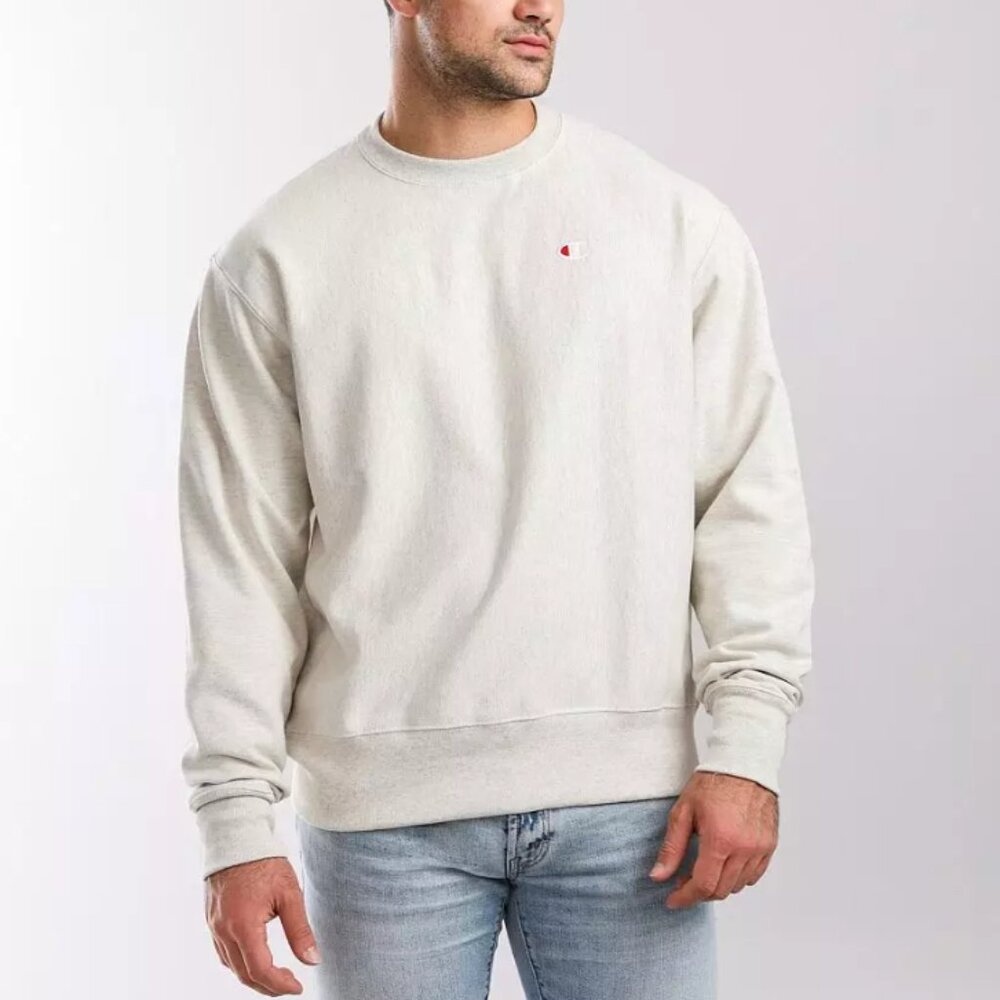 Champion Reverse Weave Small C Crewneck Sweatshirt - Oatmeal Heather